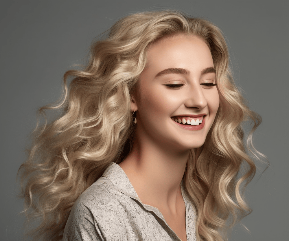 Woman with beautiful long blonde hair extensions