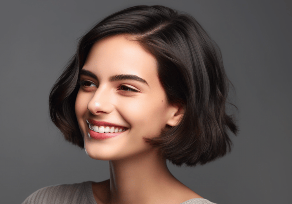 Smiling young woman with classic bob haircut